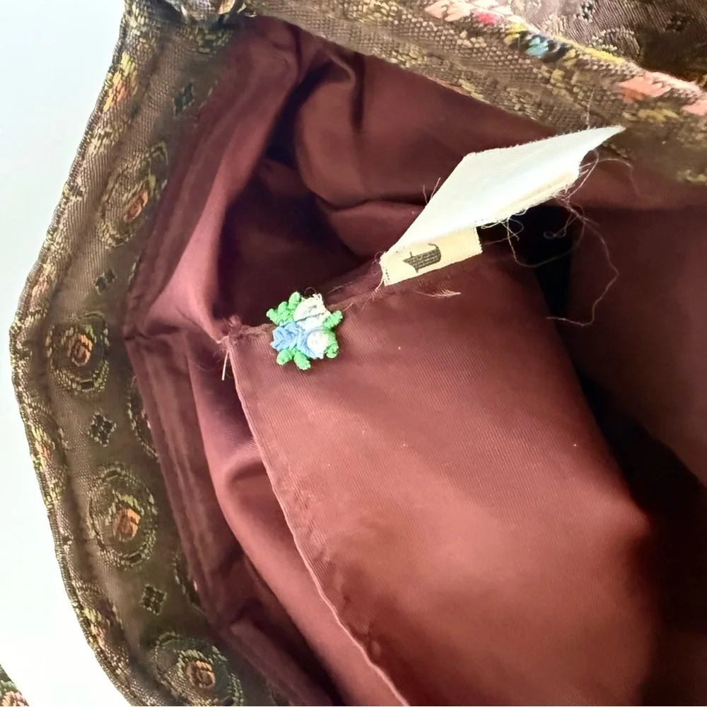 Vintage Theodor 1969s Tapestry Carpet Floral Embroidered Purse Bag
